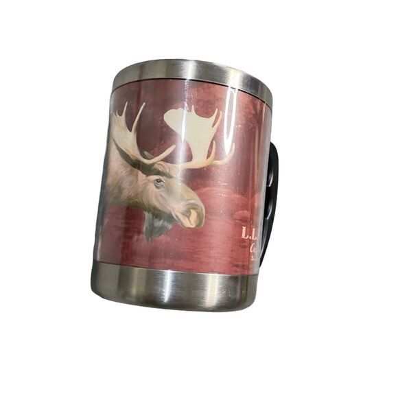 LL Bean Coffee Mug Tin Metal Cup Camping Outdoors Office Work Travel Moose - Picture 2 of 11